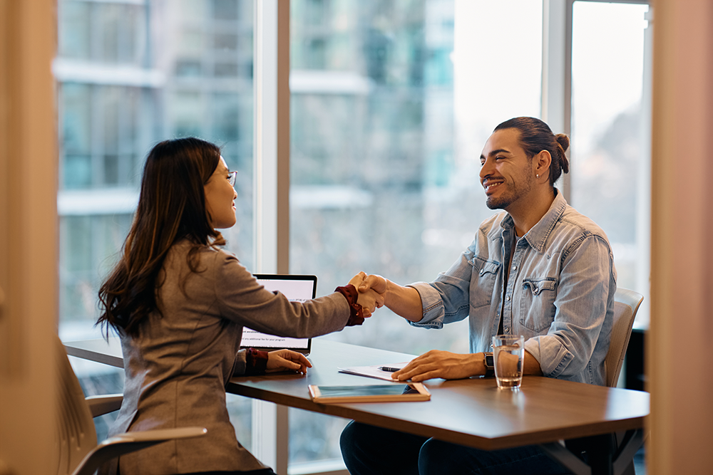Candidate speaking during a job interview