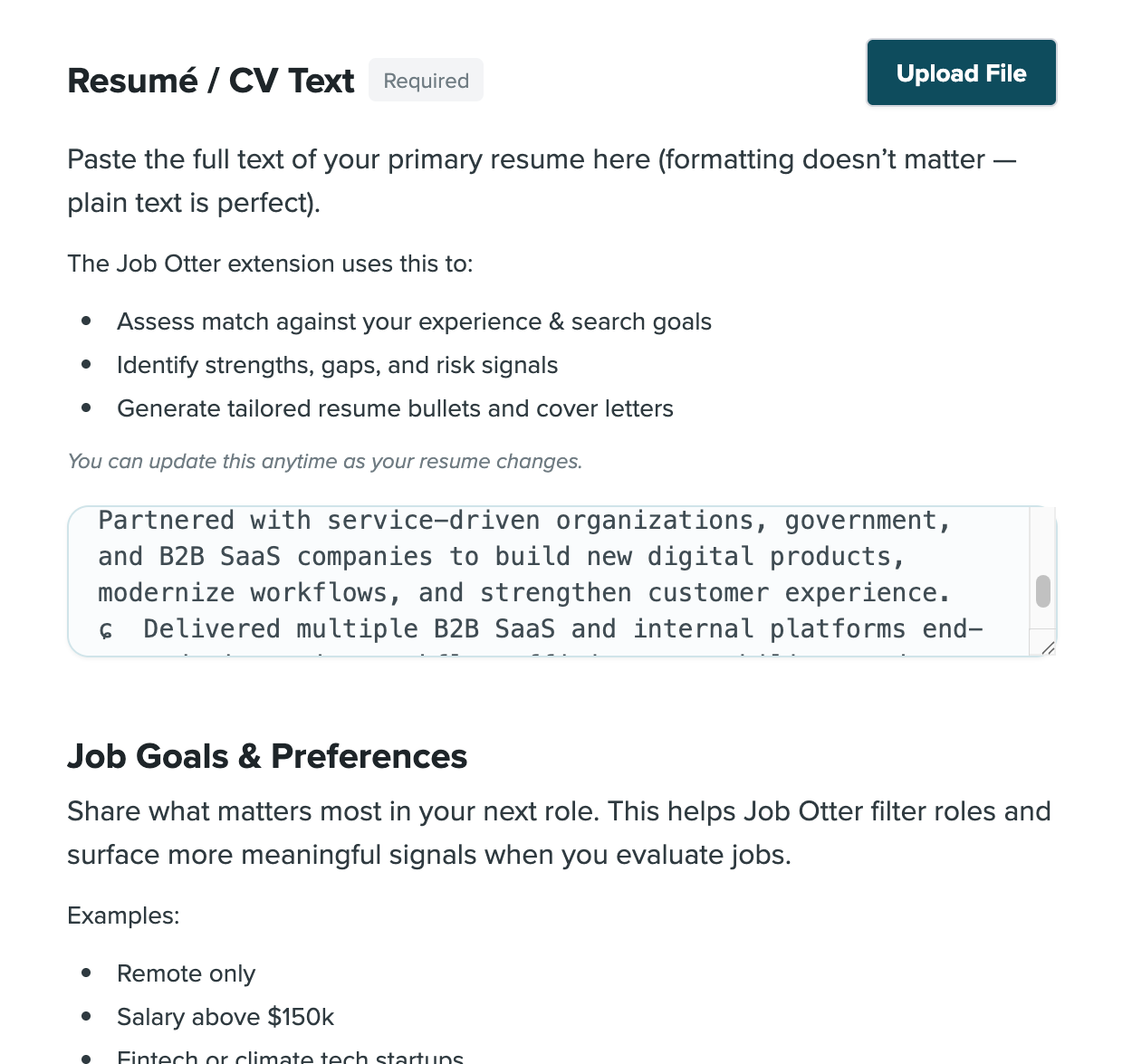 Job Otter Settings Page